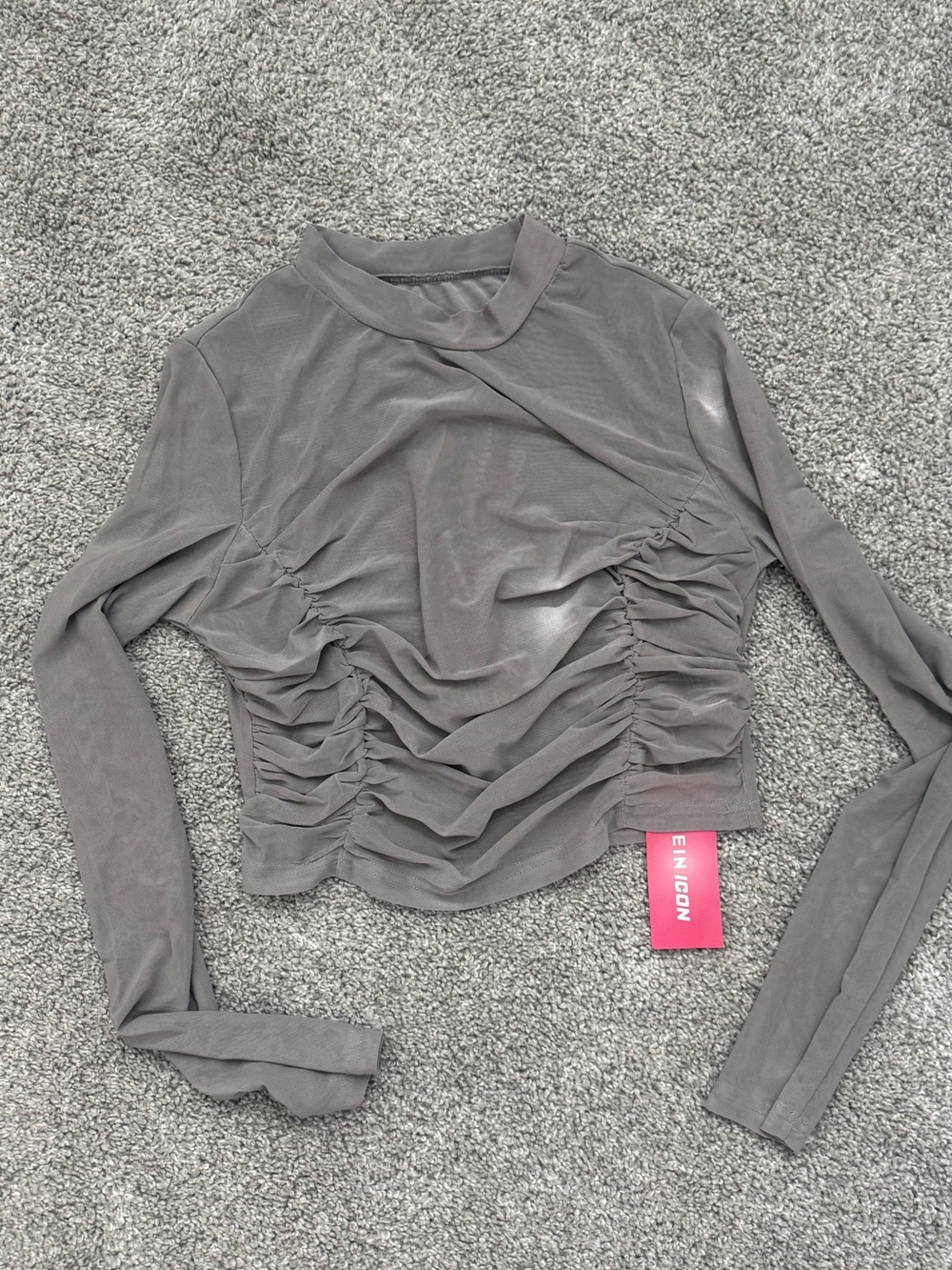 SHEIN Gray Ruched Long Sleeve Crop Top